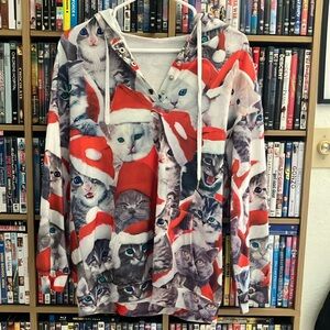 Cat Print Hoodie with Santa Hats
